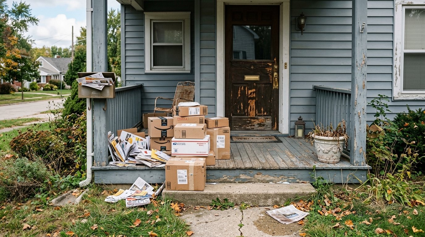 Accumulated mail and packages signalling an empty home