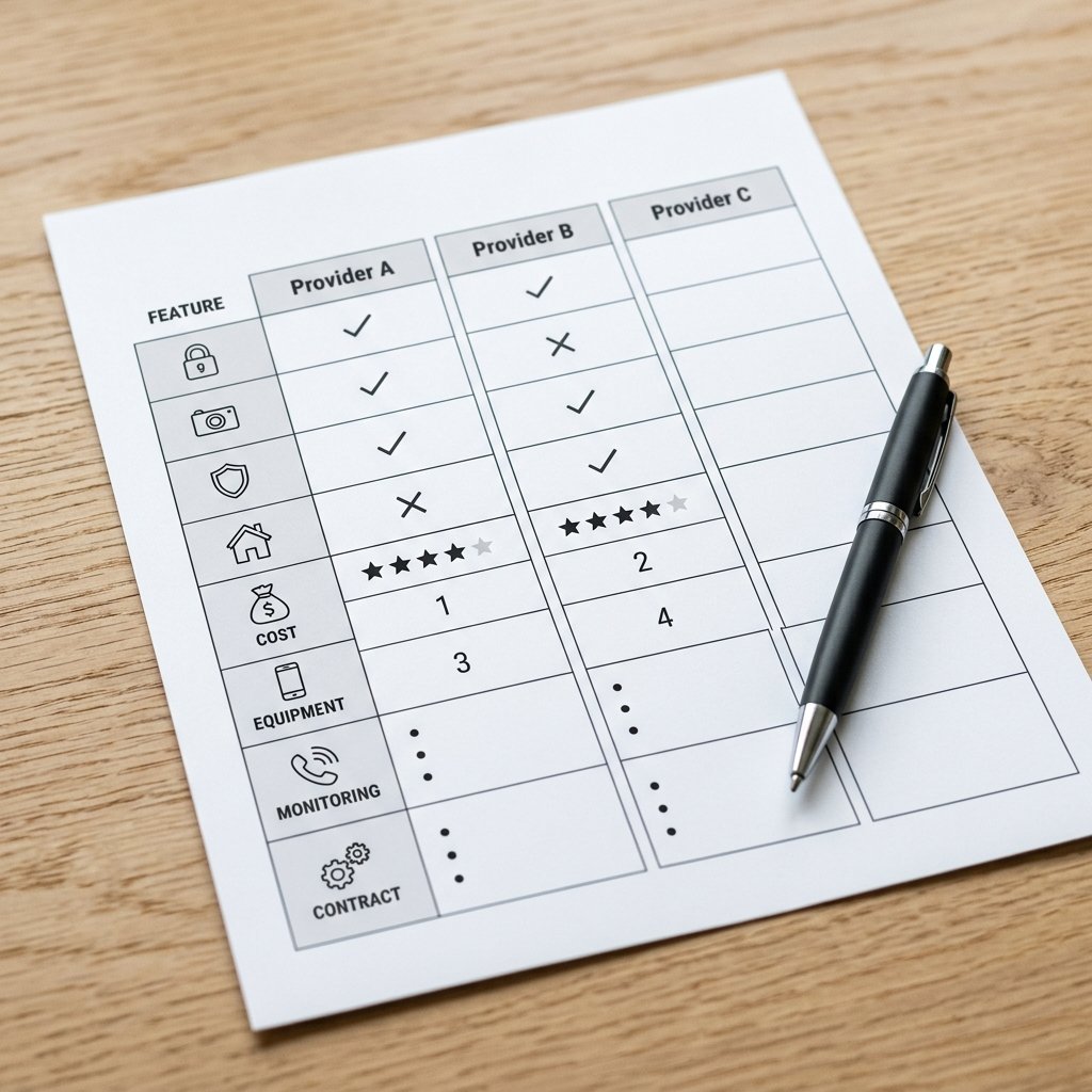 Blank worksheet for comparing home security providers