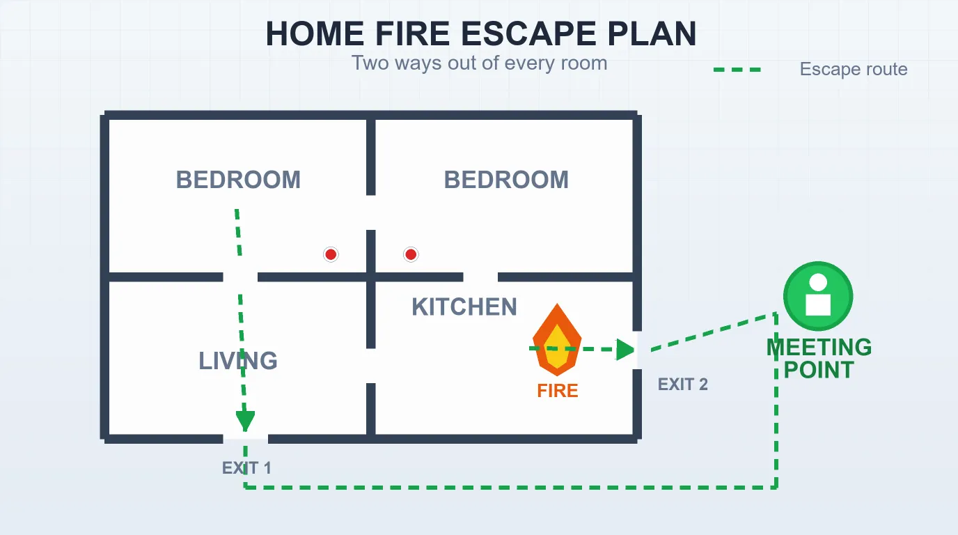Home fire escape plan with two ways out