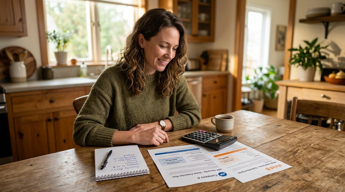 Homeowner calculating the total cost of a home security system