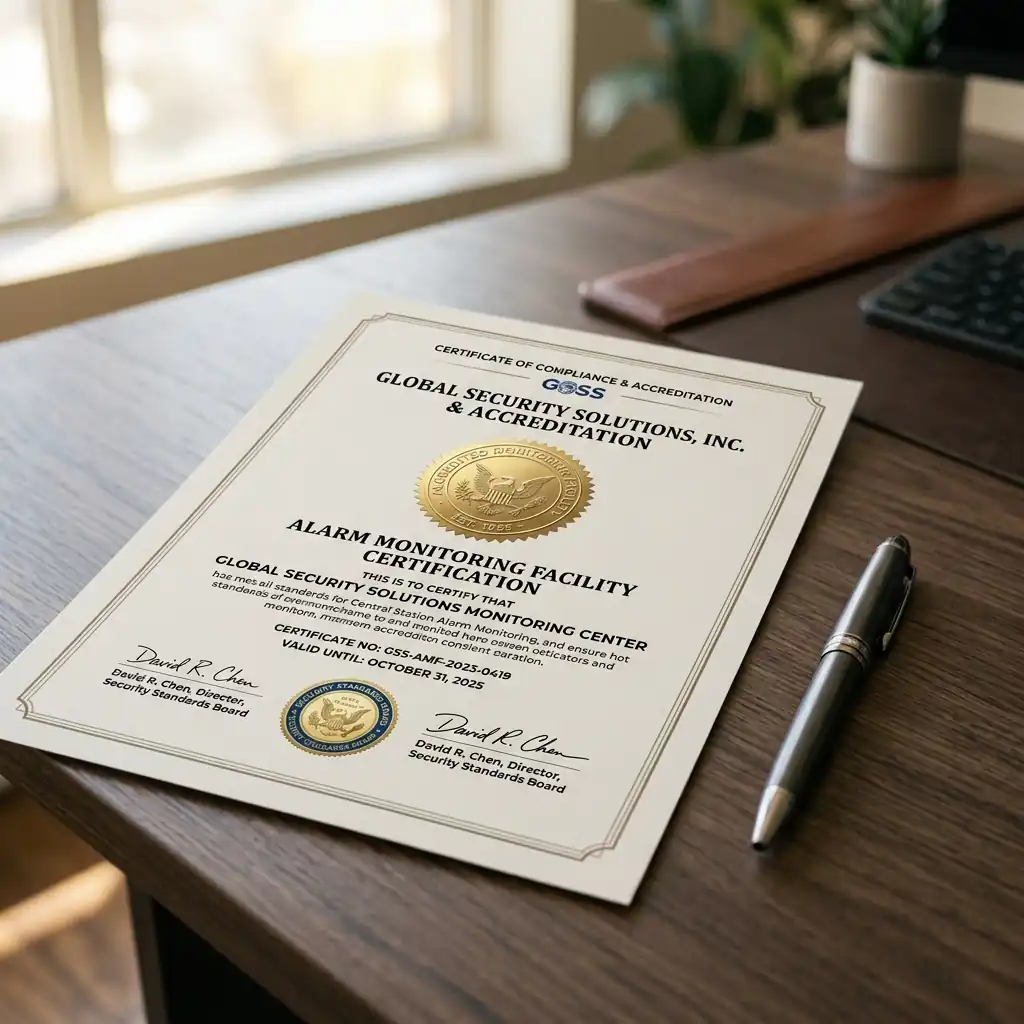 Alarm monitoring certificate used to claim an insurance discount