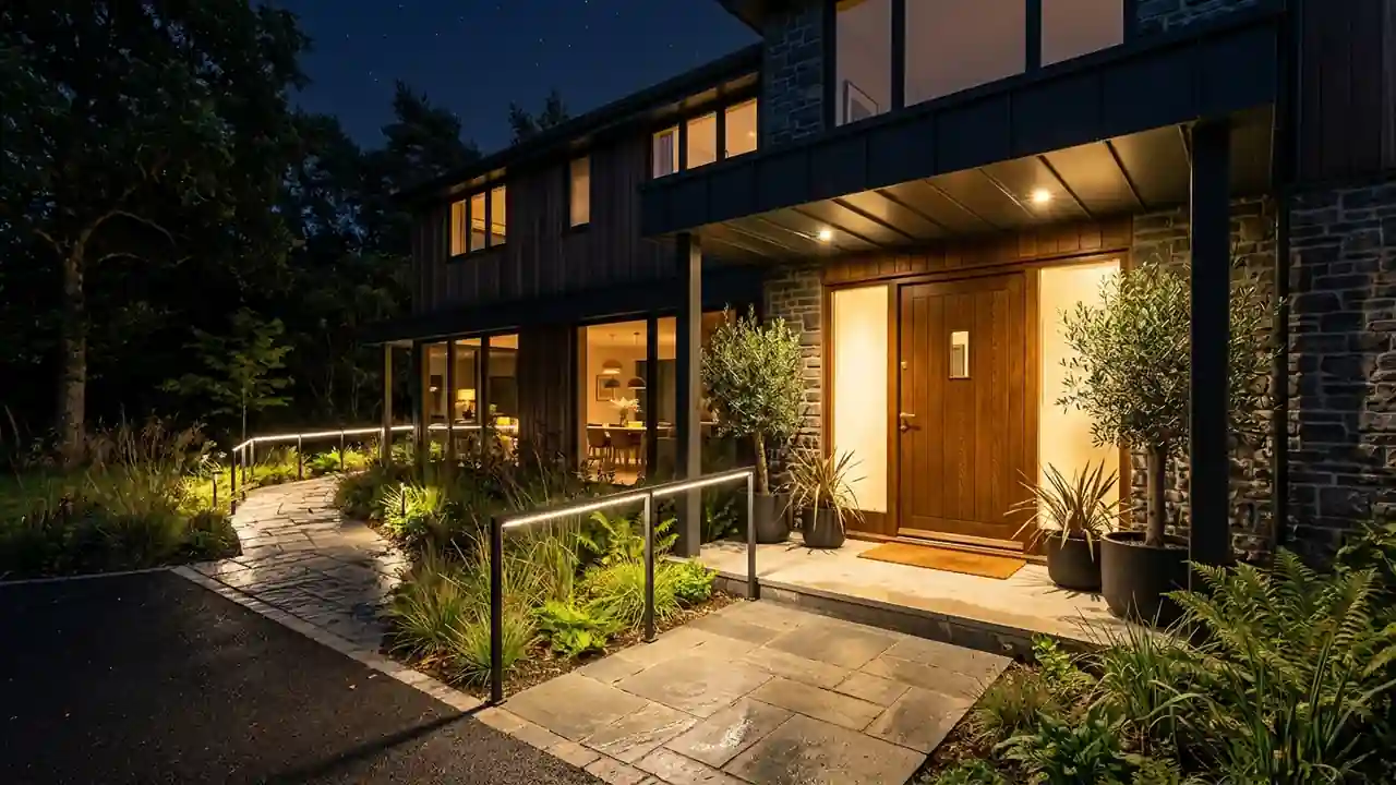 Motion-activated lighting at a home entrance