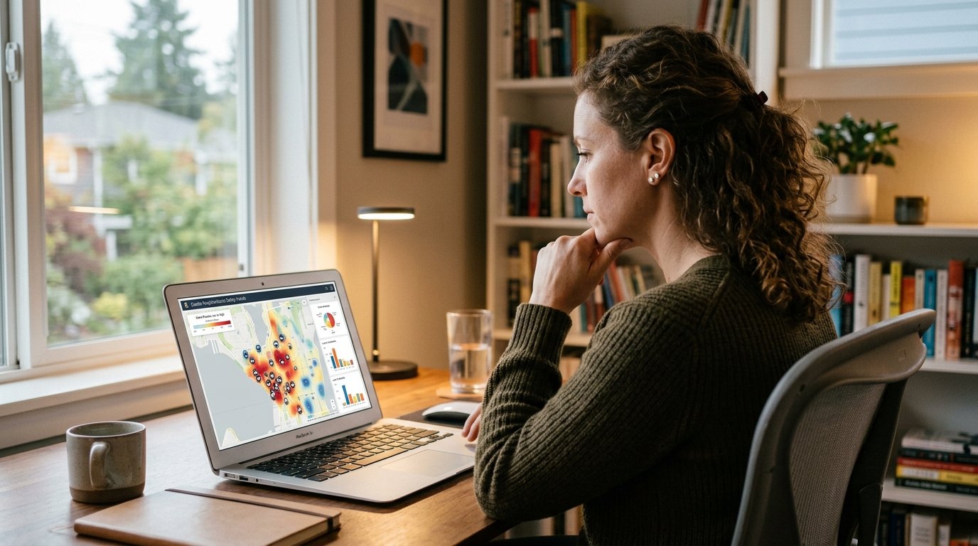 Homeowner checking neighborhood crime data online