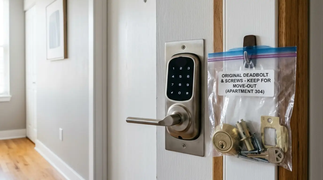 A smart lock and a traditional deadbolt side by side