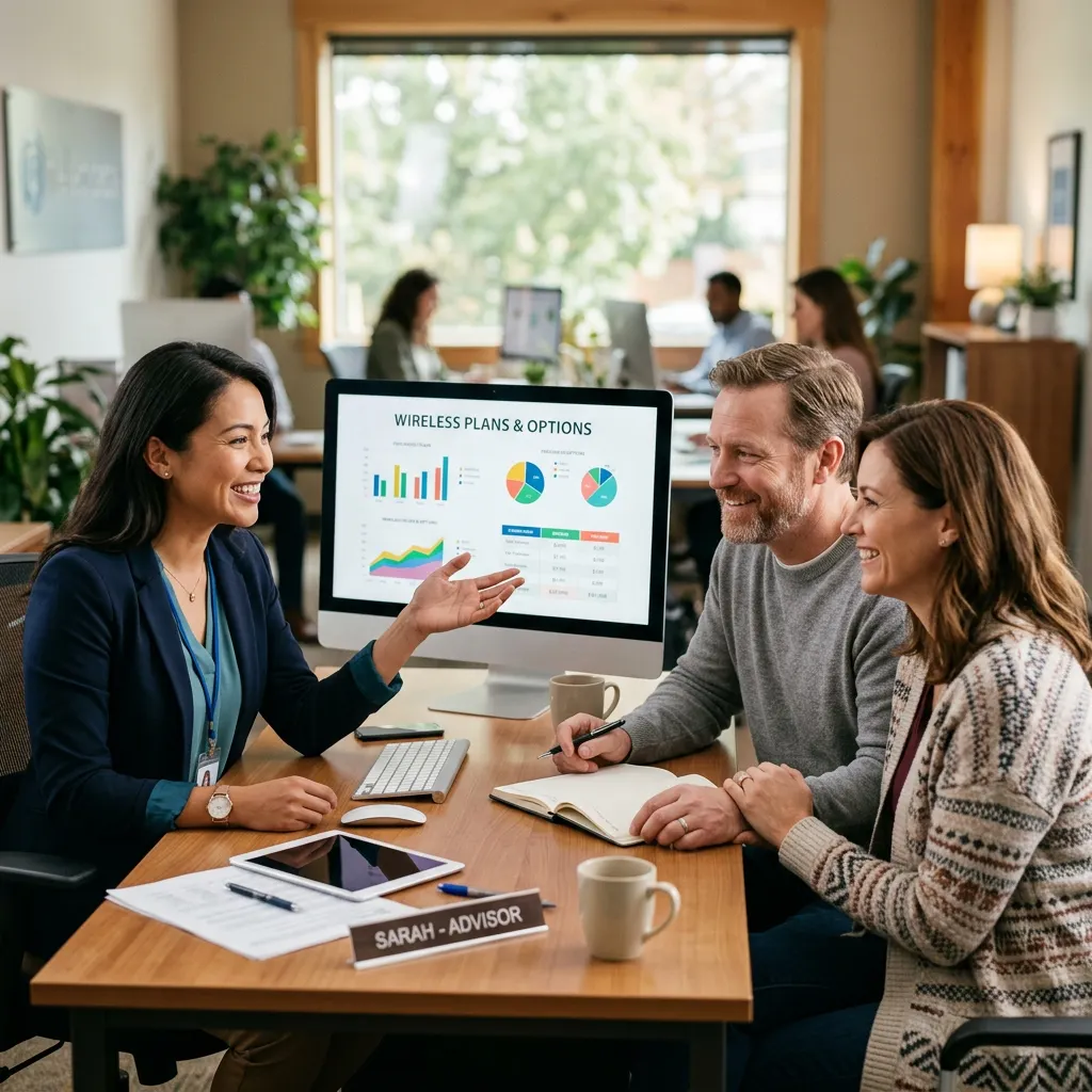 Advisor helping a family review wireless plans