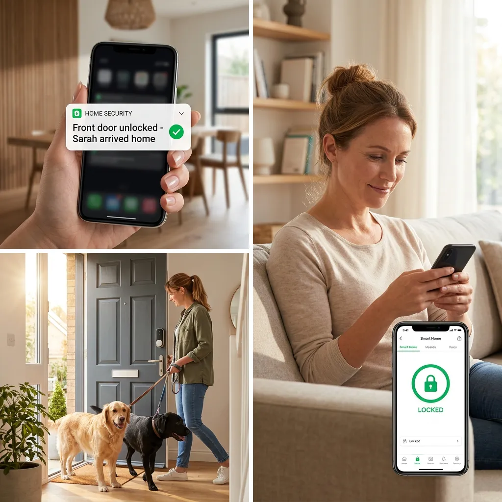 Smart lock real-life scenarios showing notifications and remote access