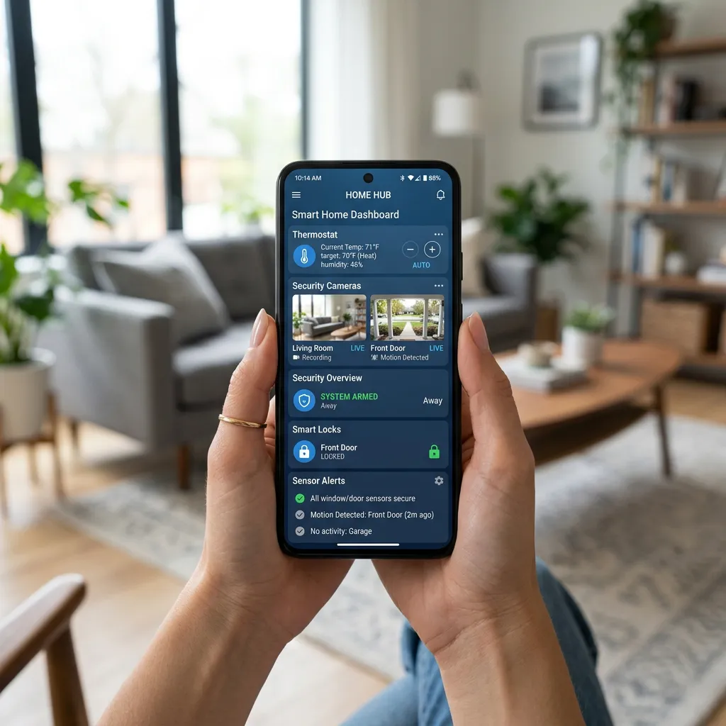 Smart thermostat integrated with home security system in one app
