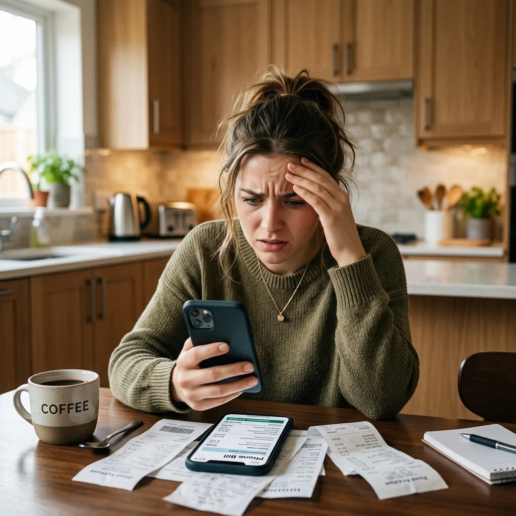 Confused person checking their wireless phone bill